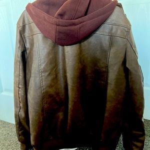 Men’s Large Brown leather jacket hoodie